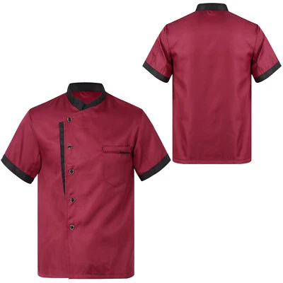Mens Short Sleeve Chef Coat Uniform Stand Collar Jacket Canteen Uniform Shirt - Image 1 of 2