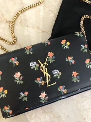 YSL Cross Body Bag w-Flowers Gold Chain - Image 1 of 4
