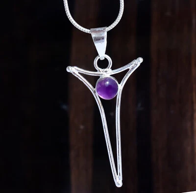 African Purple Amethyst Gemstone Pendant 925 Sterling Silver Cross Man's Jewelry - Image 1 of 4
