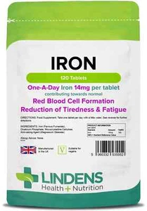 Iron 14mg 120 Tablets Supplements Lindens UK - Picture 1 of 6