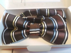 Brand New DAN SMITH Brown Striped PRE-TIED BOW TIE NWT - Picture 1 of 1
