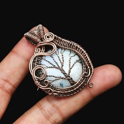 Colgante envuelto en alambre de cobre piedra lunar arco iris joyería regalo para ella CCP 012 Foto 1 de 4