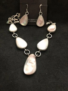 Pink Mussel Sterling necklace Set earrings TByrd  Navajo AJoe n8477 - Picture 1 of 3