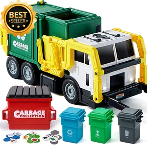 16" Garbage Truck Toy with Trash Can Lifter & Sorting Cards for Boys 3-5 Yrs - Picture 1 of 12