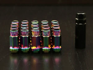 20pc Tuner Racing Lug Nuts - 12x1.25 - Cone Seat - Neochrome - with Socket Key - Picture 1 of 4