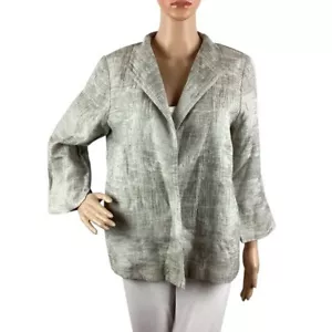 Eileen Fisher Silver Funnel Neck Jacket Textured Silk Lined Open Front Size M - Picture 1 of 7
