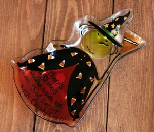 Halloween Glass Plate Skinny Witch Candy Corn Dan DiPaolo Fall Decor 7 x 11 inch - Picture 1 of 6