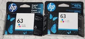 lot of 2 - New Genuine HP 63 Tri-Color Ink Cartridge exp 8/22 & 3/23 - Free Ship - Picture 1 of 5