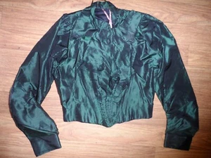 1800s BOTTLE GREEN SILK Boned WAISTSHIRT,  Salvage, Materials or Repair AS FOUND - Picture 1 of 13