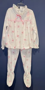 Girls 6, Fleece Pajamas Set, Ballarena, White Pink, Footed, 1960’s USA - Picture 1 of 9