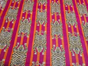 25 Yards Fabric Indian Pink Tiger Hand Printed Cotton Fabric Sewing Fabrics - Picture 1 of 5