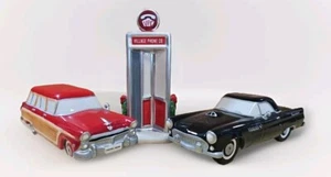 Vintage Dept 56 Snow Village 1955 RED COUNTRY SQUIRE "WOODY" & BLACK THUNDERBIRD  - Bild 1 von 10