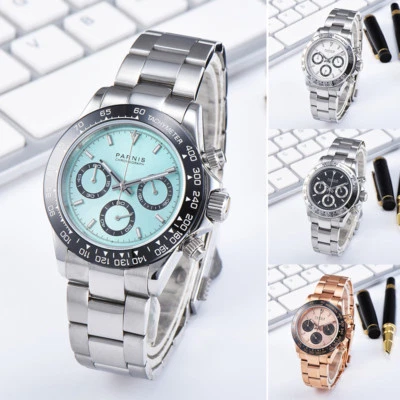 39mm Parnis Men Sport Chronograph Watch Quartz Movement Wristwatch 24-hours Dial - Image 1 of 4