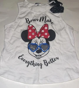 Canotta Disney Minnie Mouse bianca nera rossa blu paillettes fiocco e pois - Foto 1 di 10
