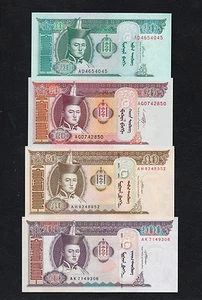 Set 4pcs Mongolia 10 20 50 & 100 Tugrik (2002~2009)  P62 P65 paper Money - UNC - Picture 1 of 2