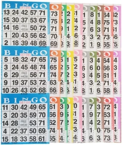 Carte da gioco in carta da bingo - 3 carte - 10 fogli da bingo - 100 libri - 10 colori, realizzate - Foto 1 di 2