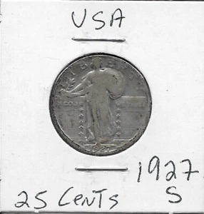 USA 25 CENTS 1927-S STANDING LIBERTY QUARTER,RIGHT BREAST COVERED,TYPE 2 THREE S - Picture 1 of 2