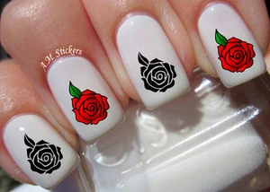 Red and Black Rose Nail Art Stickers Transfers Decals Set of 20 - A1008 - Picture 1 of 1