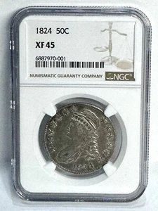 1824 Capped Bust Silver Half Dollar 50c NGC Graded XF45 Early US Coin #001 - Picture 1 of 5