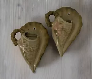 Hull Pottery Woodland Conch Shell Wall Pocket Planter Vintage Set of 2 - Picture 1 of 7