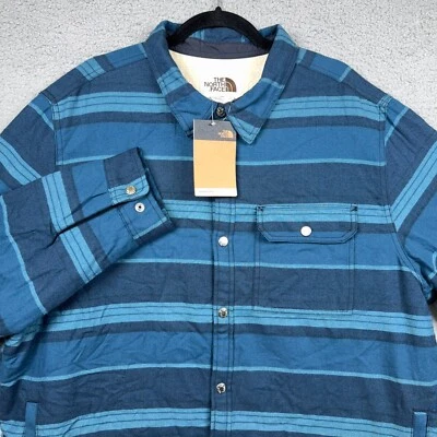 North Face Campfire Shirt Mens XXL Blue Striped Button Up Shacket Sherpa Lined - Image 1 of 4