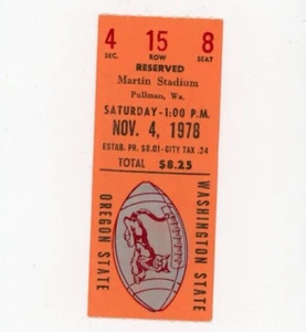 Boleto de boleto 4 de noviembre 1978 WSU Cougars vs Oregon State College Football - Imagen 1 de 2