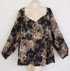 NWT Torrid 4X Black Floral Skulls Peplum Sweetheart Neckline Whimsy goth Top - Bild 1 von 6