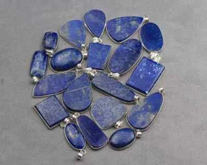 Lote de 10 piezas de colgantes de lapislázuli natural enchapados en plata 925 ~ lote de colgantes con bisel ~ regalo ~ - Imagen 1 de 3