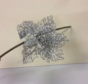 Clip On Blume Floral Weihnachtsdekoration Netz Weihnachtsstern Silber 9" Pack 4 - Bild 1 von 1