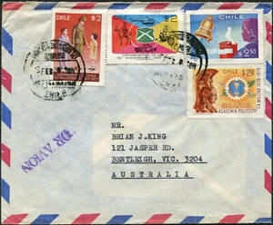 Chile Valparaíso nach Australien Luftpostbrief 1972 Lateinamerika Poststeuer - Bild 1 von 2