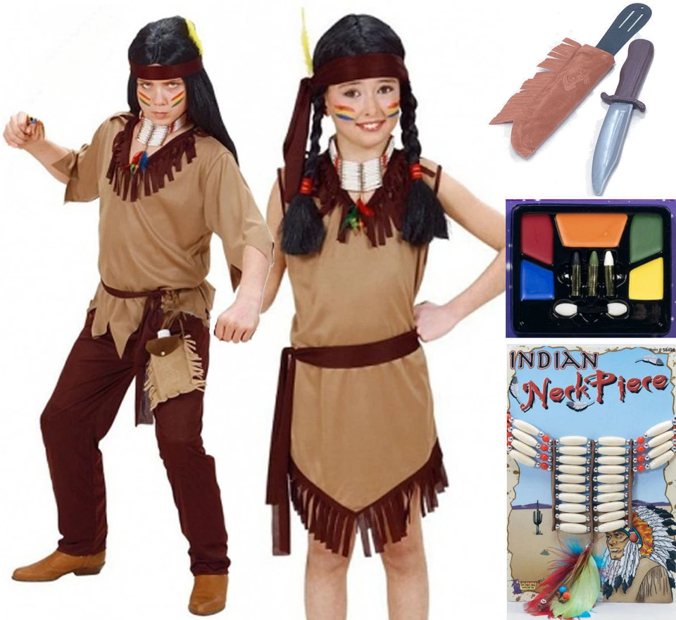Boys Girls Childs Red Indian Cowboy Fancy Dress Face Paint Dagger Knife Necklace - Image 1 of 1