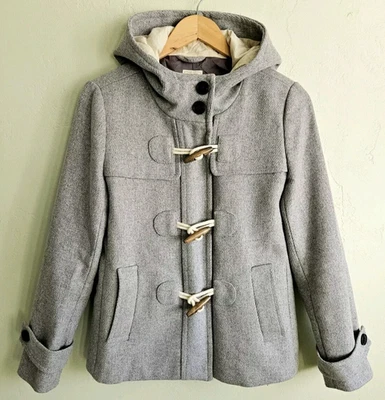 Gap Wool Toggle Duffle Pea Coat Women Small Hooded Zip Heather Grey Jacket - Image 1 of 4