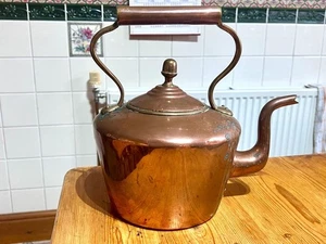 VINTAGE ANTIQUE VICTORIAN ENGLISH FIRESIDE COPPER KETTLE ACORN FINIAL KITCHEN - Picture 1 of 10