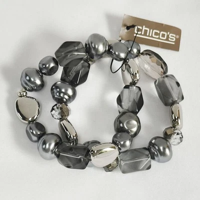 2pcs New Chicos Faux Pearl Stretch Bracelet Fashion Women Chic Vacation Jewelry - Image 1 of 3