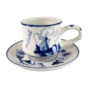Holland Delft blaue Farbe Demitasse Kaffee Tee Tasse Untertasse handbemalt  - Bild 1 von 7