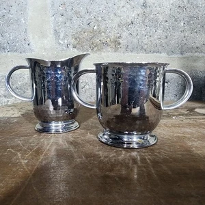 Hammered Shiny Silver Aluminum Sugar Bowl And Creamer Set Vintage - Picture 1 of 7