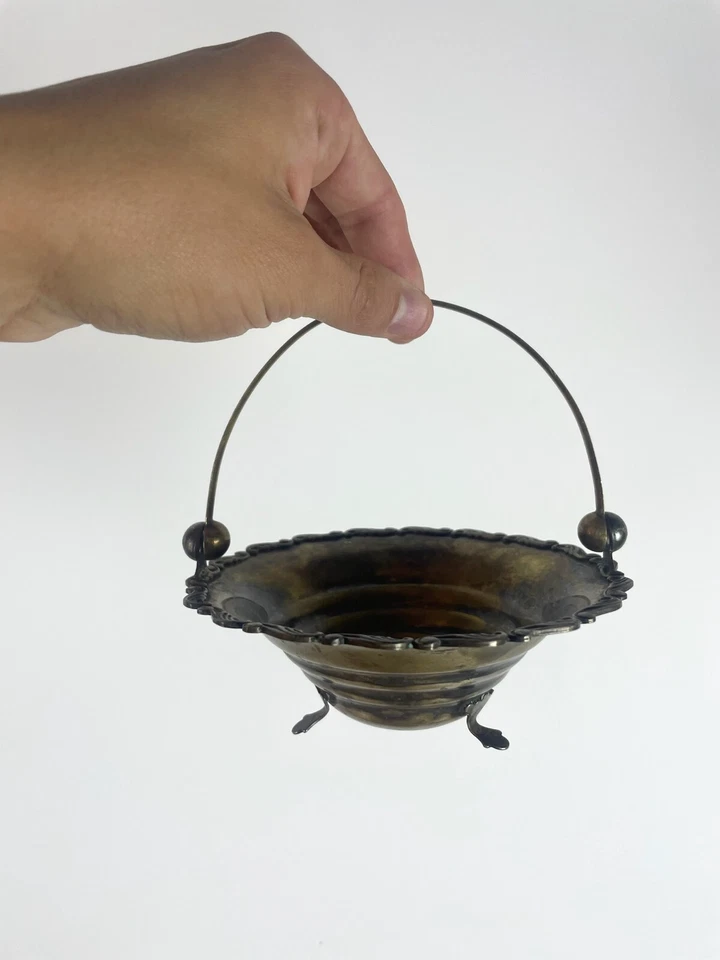 Винтажная Советская Россия серебро конфеты чаша корзина 60-х СССР с ручкой 875 - Изображение 1 из 4