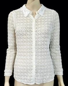 Rbecca Taylor cremeweiß Häkelspitze Baumwolle Seide Top Shirt Bluse Gr. 6 - Bild 1 von 7