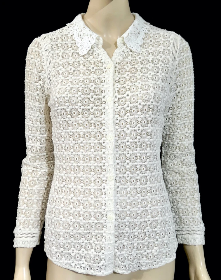 Rbecca Taylor Creamy White Crochet Lace Cotton Silk Top Shirt Blouse Sz 6 - Image 1 of 4