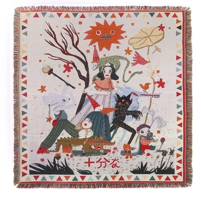 Cotton Woven Throw Blanket With Tassel Bohemian Tribal Ethnic Style Geometric... - Image 1 of 4