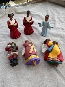 6er Set Afroamerikanische Weihnachtsfiguren Ornamente - Chor & Engel 36 - Bild 1 von 24