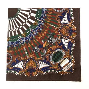 Handkerchief Vintage Brown Cotton Amusement Park, Carousel Art Pattern Scarf 19" - Picture 1 of 4