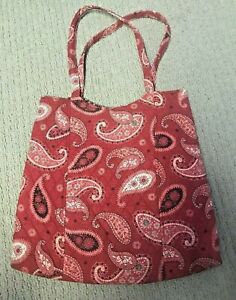 Vera Bradley Shoulder Bag / Tote: Red Paisley 100% Cotton, Inner Button Closure 