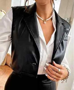 Black Stylish Women Fancy Western Vest Coat Leather Lambskin Handmade Waist Coat - Picture 1 of 7