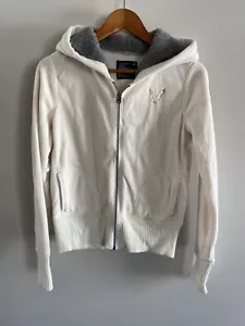 American Eagle Damen Fleecejacke mit Reißverschluss und Kapuze Größe Medium cremefarben - Bild 1 von 6
