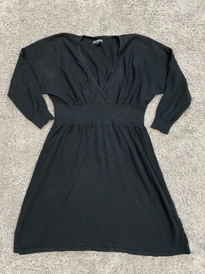 Express Womens Sweater Dress Small Black 3/4 Sleeve V Neck Stretch - Image 1 of 4
