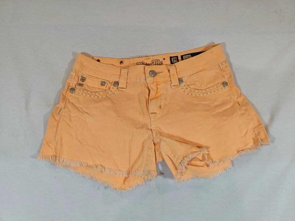 Miss Me Shorts Women 29 Cut Off Low Rise Booty Raw Hem Summer Casual Neon Orange - Image 1 of 4