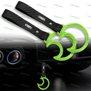 Green Crystal Moon Shape JDM Ring Tsurikawa Subway Bus Car Strap -Carbon PVC X2 - Picture 1 of 5