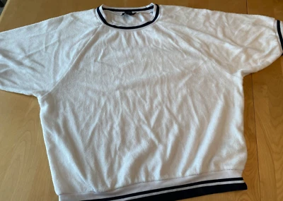 J CREW TOWEL TERRY SWEATSHIRT WOMENS SZ M WHITE BLUE STRIPE EDGE  AW178  - Image 1 of 4