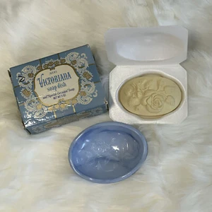 Vintage Avon Victoriana Soap Dish and Soap NOS Blue Milk Slag Glass - Picture 1 of 8